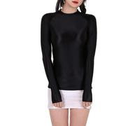 Women's Glossy T-Shirt, Shiny Long Sleeve Crop Tops, Semi See Through Solid Stretchy Tank Top for Yoga Fitness Workout, Crewneck Sheer Seamless Disco Shirt Blouse for Festival Rave Dance Clubwear