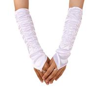 Womens Gloves Thermal, Hiking Women's Fingerless Work Evening Mittens Elegant Stretch Satin Long To The Elbow With Finger Slits And Ruffled Cuffs