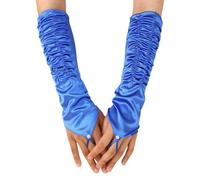 Womens Gloves Thermal, Hiking Women's Fingerless Work Evening Mittens Elegant Stretch Satin Long To The Elbow With Finger Slits And Ruffled Cuffs