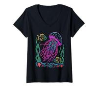 Women's Glowing Jellyfish Marine Biology V-Neck T-Shirt