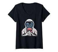 Women's Glowing Mushroom Cosmos and a Psychedelic Retro Astronaut V-Neck T-Shirt