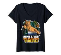 Women's GLP 1 | GLP-1 Humor | Nine Lives One Injection Schedule Meme V-Neck T-Shirt