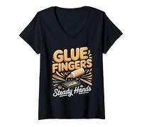 Women's Glue Fingers Steady Hands Model Building Scale Models V-Neck T-Shirt