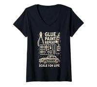 Womens Glue Paint Repeat Scale Model Builder Hobby Design V-Neck T-Shirt