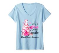 Womens Gnome Breast Cancer Awareness I Wear Pink for My Sister V-Neck T-Shirt