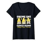 Women's Gnome One Fights Alone Yellow Missing Persons Awareness V-Neck T-Shirt