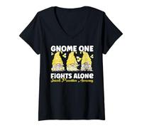 Women's Gnome One Fights Alone Yellow Suicide Prevention Awareness V-Neck T-Shirt