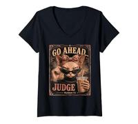 Women's Go Ahead Judge Matthew 7:1 Sassy Sphynx Cat V-Neck T-Shirt