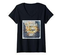 Womens Go Ahead Punk Make My Day V-Neck T-Shirt