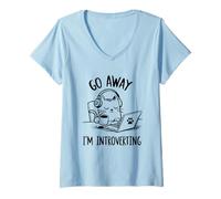 Womens Go Away I´m Introverting Cat Stay Home Socially Awkward V-Neck T-Shirt