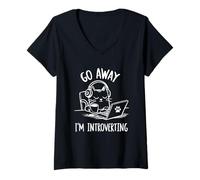 Womens Go Away I´m Introverting Stay Home Socially Awkward V-Neck T-Shirt