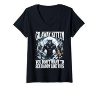 Women's Go Away Kitten Funny Wolf Meme Bootleg Alpha Wolf Werewolf V-Neck T-Shirt