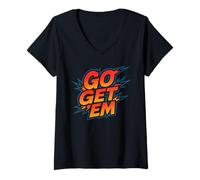 Womens Go Get 'Em - Vintage Motivational Quote V-Neck T-Shirt