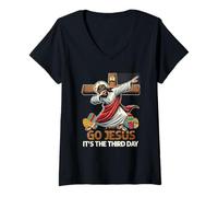 Women's Go Jesus It's The Third-Day Funny Dabbing Jesus Easter Day V-Neck T-Shirt