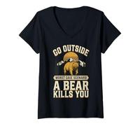 Women's Go Outside Worst Case Scenario A Bear Kills You V-Neck T-Shirt