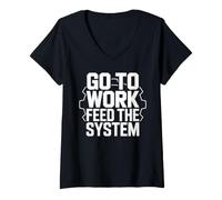Women's Go to Work Feed The System Anti Work Rat Race V-Neck T-Shirt