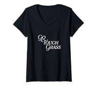 Womens Go Touch Grass Gen Z Slang Reality Disconnect Log Off Nature V-Neck T-Shirt