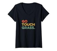Womens Go Touch Grass Gen Z Slang Reality No Internet Disconnect V-Neck T-Shirt