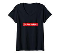 Womens Go Touch Grass Meme Gen Z Slang Disconnect Reality Nature V-Neck T-Shirt
