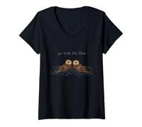 Women's Go with The Flow Cute Sea Otter Graphic V-Neck T-Shirt