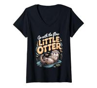 Women's Go with the Flow Little Otter Sea Otter Wildlife V-Neck T-Shirt