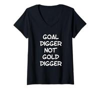 Womens Goal Digger Not Gold Digger Funny Text Success Design Goals V-Neck T-Shirt