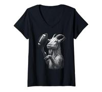 Womens Goat American Football Sports Animal Lover V-Neck T-Shirt