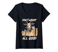 Womens Goat Costume DON'T WORRY ALL GOOD Funny Goat V-Neck T-Shirt