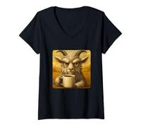 Womens Goat Grumpy Coffee Morning Humor Wildlife Tired Mug V-Neck T-Shirt