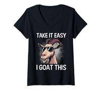 Womens Goat Lover TAKE IT EASY I GOAT THIS Funny Goats V-Neck T-Shirt