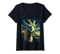 Womens Goat Lovers, Farm Life, Van Gogh Starry Night, Homesteading V-Neck T-Shirt