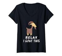 Women's Goat Saying Relax I Goat This Funny Goat V-Neck T-Shirt