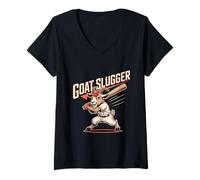Womens Goat Slugger Baseball Power Hitter All Star Bat V-Neck T-Shirt