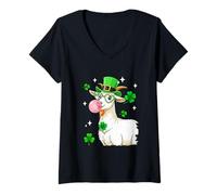 Women's Goat Sunglasses Hearts Cute Bubble Patrick's Day Shamrocks V-Neck T-Shirt