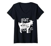 Womens Goat with The Flow - Animal Goats Farm Lover Greatest Gift V-Neck T-Shirt