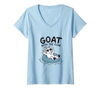 Women's Goat with the Flow Funny Goat Swim V-Neck T-Shirt