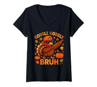 Womens Gobble Gobble Bruh Turkey Feast Day Thanksgiving Boys Girls V-Neck T-Shirt