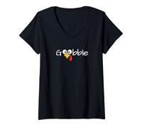Womens Gobble Till You Wobble Cool Turkey Thanksgiving V-Neck T-Shirt