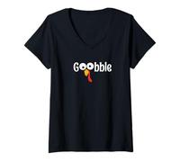 Womens Gobble Till You Wobble Cool Turkey Thanksgiving V-Neck T-Shirt