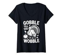Womens Gobble Till You Wobble Turkey Harvest V-Neck T-Shirt