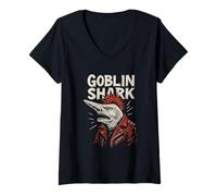 Womens Goblin Shark Punk Rock Deep Sea Creature Design V-Neck T-Shirt