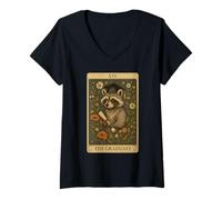 Womens Goblincore Raccoon Graduation Tarot Card Graphic V-Neck T-Shirt