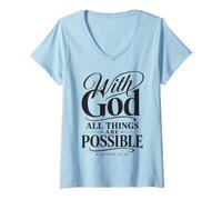 Women's God All Things are Possible Matthew 19:26 Bible Verse V-Neck T-Shirt