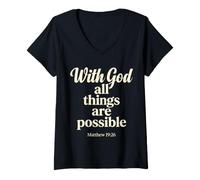 Women's God All Things are Possible Matthew 19:26 Bible Verse V-Neck T-Shirt