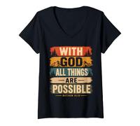 Women's God All Things are Possible Matthew 19:26 Bible Verse V-Neck T-Shirt