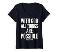 Women's God All Things are Possible Matthew 19:26 Bible Verse V-Neck T-Shirt