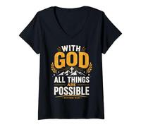 Women's God All Things are Possible Matthew 19:26 Bible Verse V-Neck T-Shirt