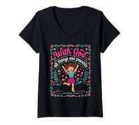 Women's God All Things are Possible Matthew 19:26 Bible Verse V-Neck T-Shirt