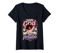Women's God All Things are Possible Matthew 19:26 Bible Verse V-Neck T-Shirt