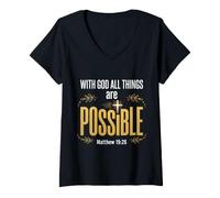 Women's God All Things are Possible Matthew 19:26 Bible Verse V-Neck T-Shirt